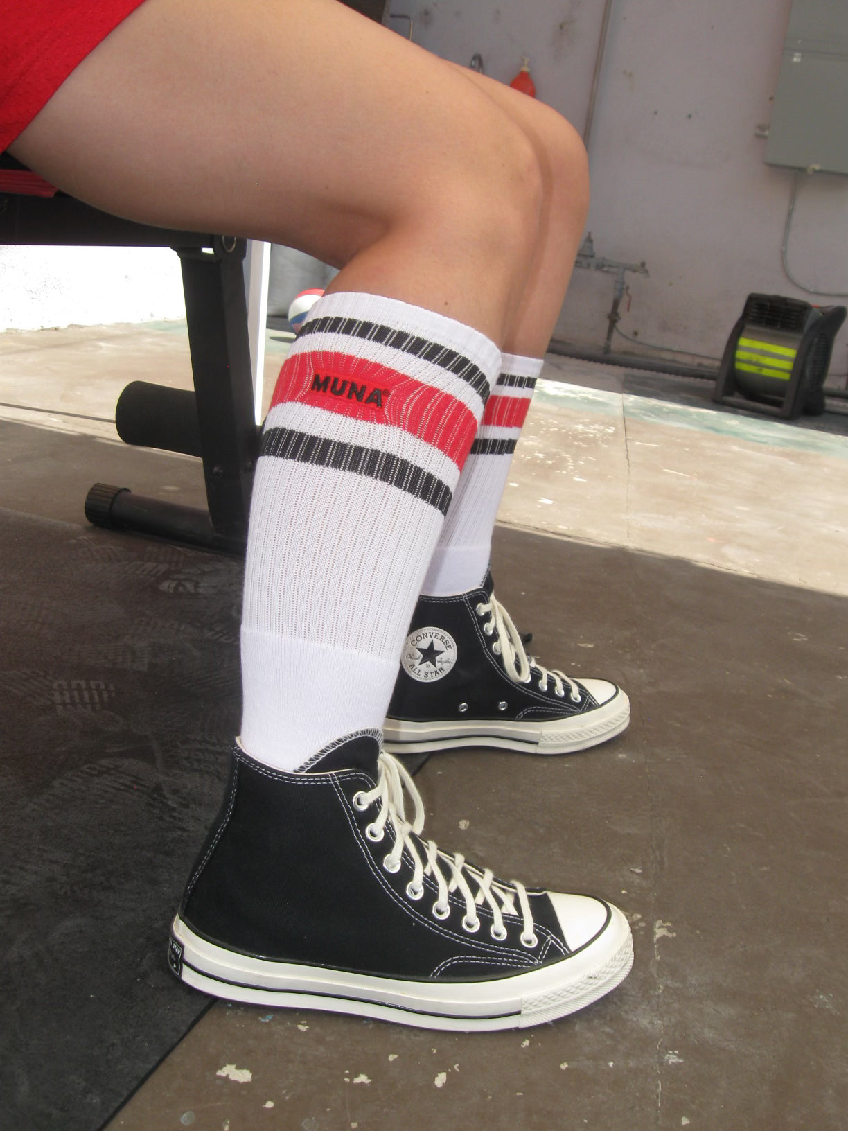 Striped Logo White Gym Socks