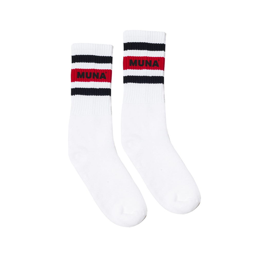 Striped Logo White Gym Socks